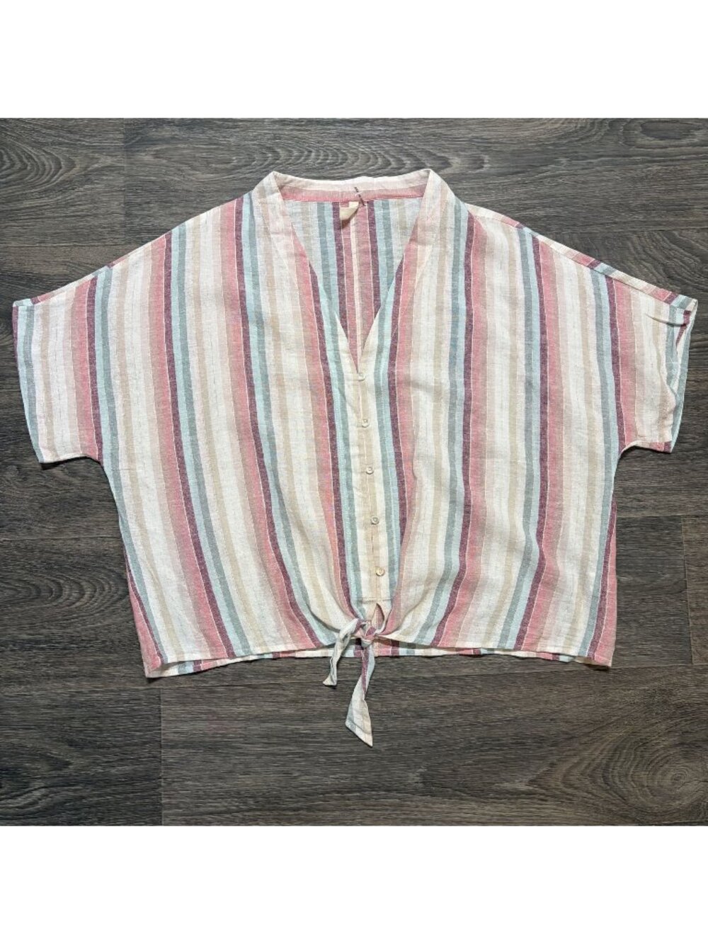 Elan Womens Striped Tie Front Top Size 2X Lightweight Button Down Preppy - Picture 5 of 10